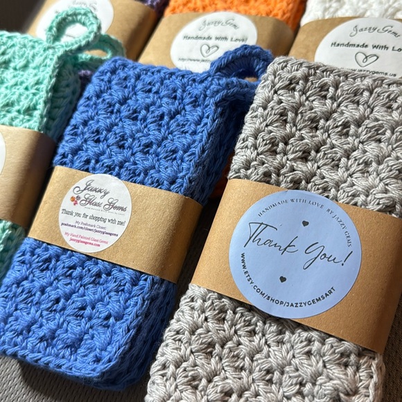 Handmade Crochet Dishcloths Wash Cloths - Set of 2 w/Hanging Loop 100% COTTON - Picture 2 of 2